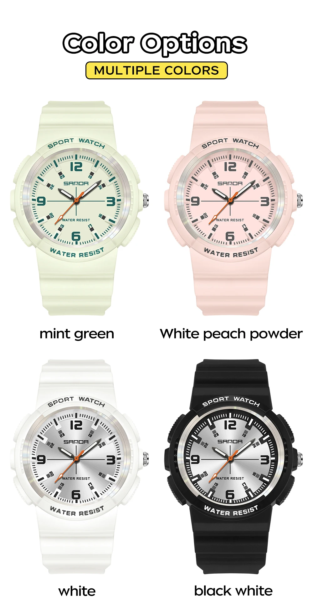 SANDA New 3284 Fashion Student Quartz Watch Simple Waterproof Silicone Strap Night Light Male and Female Student Quartz Watch ﻿