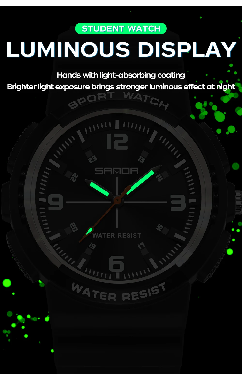 SANDA New 3284 Fashion Student Quartz Watch Simple Waterproof Silicone Strap Night Light Male and Female Student Quartz Watch ﻿