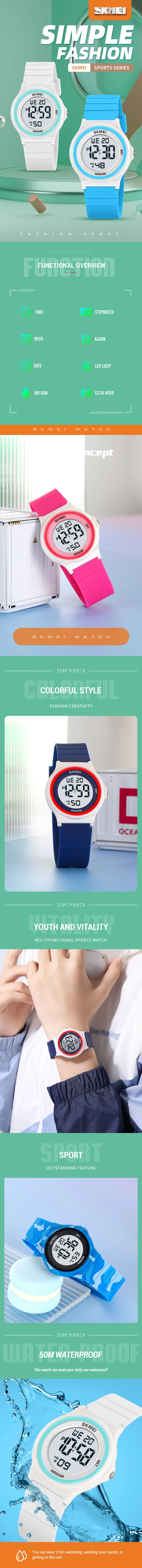 SKMEI 2303 Children Digital Color Shockproof Wristwatch for Boy Girl Sport Waterproof Colorful Kids Electronic Watch Clock 1721