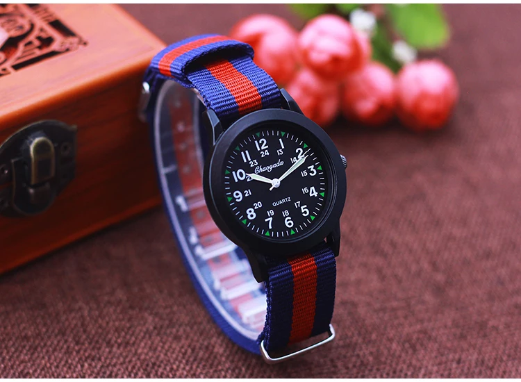Fashion Women Man Canvas Color Stripes Strap Watches Children 24 Hours Quartz Luminous Pointer Students Cool Waterproof Watches