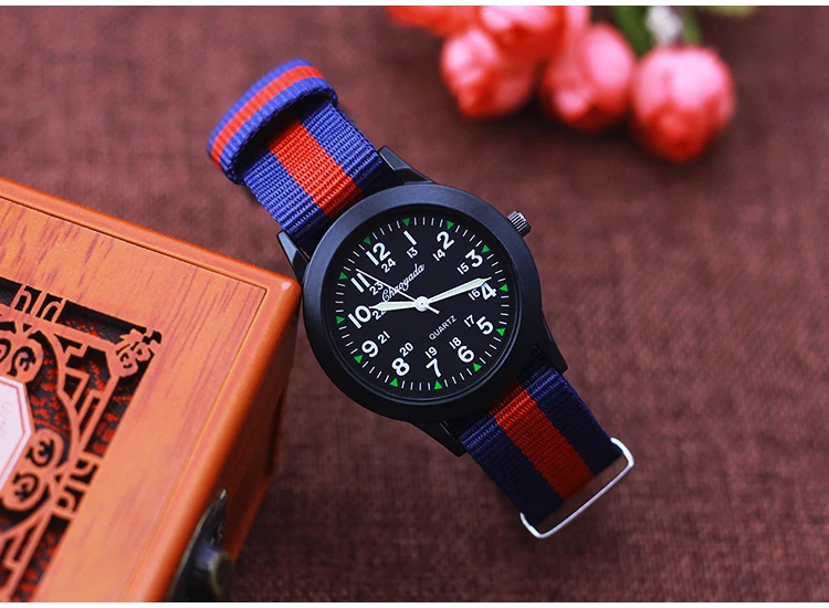 Fashion Women Man Canvas Color Stripes Strap Watches Children 24 Hours Quartz Luminous Pointer Students Cool Waterproof Watches