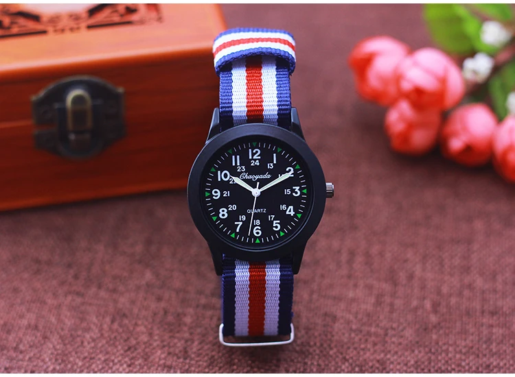 Fashion Women Man Canvas Color Stripes Strap Watches Children 24 Hours Quartz Luminous Pointer Students Cool Waterproof Watches