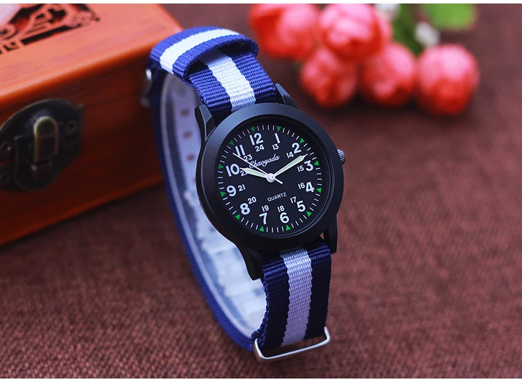 Fashion Women Man Canvas Color Stripes Strap Watches Children 24 Hours Quartz Luminous Pointer Students Cool Waterproof Watches