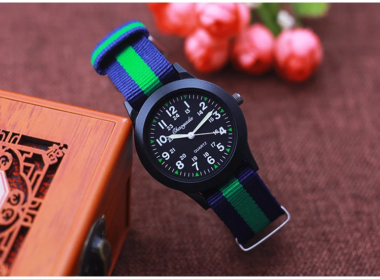Fashion Women Man Canvas Color Stripes Strap Watches Children 24 Hours Quartz Luminous Pointer Students Cool Waterproof Watches
