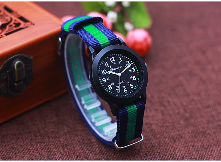 Fashion Women Man Canvas Color Stripes Strap Watches Children 24 Hours Quartz Luminous Pointer Students Cool Waterproof Watches
