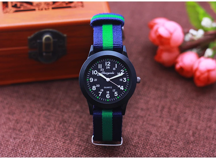 Fashion Women Man Canvas Color Stripes Strap Watches Children 24 Hours Quartz Luminous Pointer Students Cool Waterproof Watches