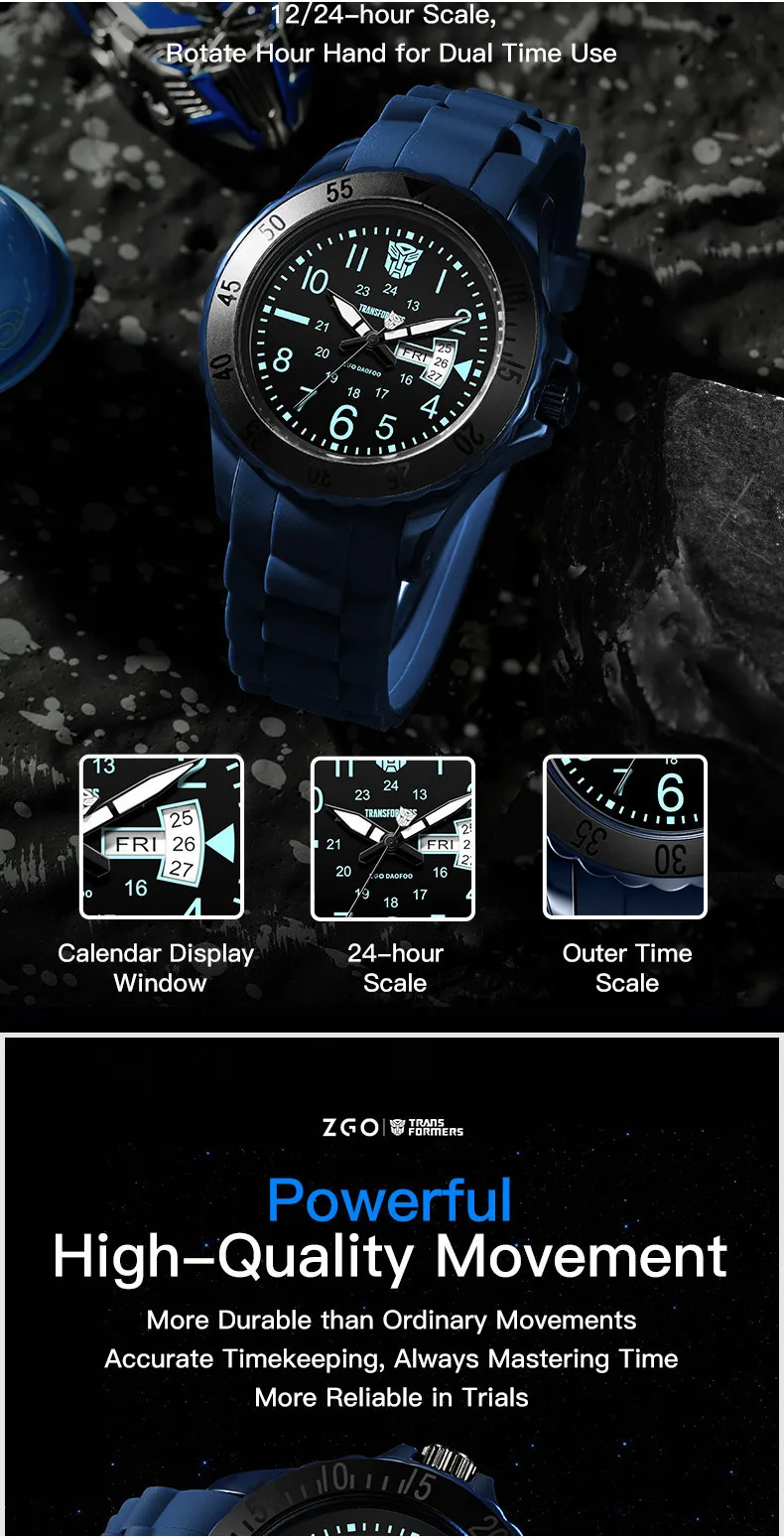 ZGO Transformers Kids Watch for Boys, Multifunctional Sports Waterproof Luminous Watch for Students, Gift 5371