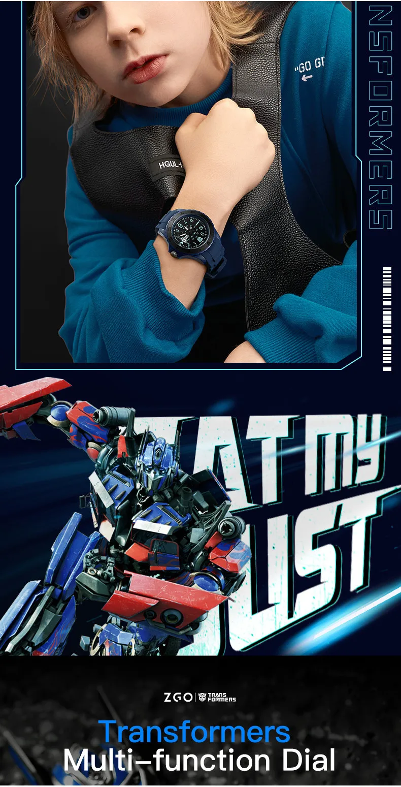 ZGO Transformers Kids Watch for Boys, Multifunctional Sports Waterproof Luminous Watch for Students, Gift 5371