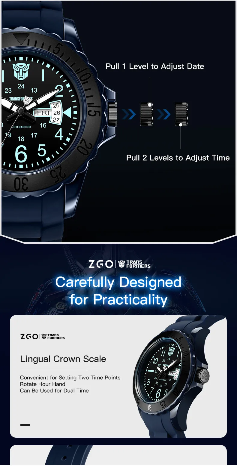ZGO Transformers Kids Watch for Boys, Multifunctional Sports Waterproof Luminous Watch for Students, Gift 5371