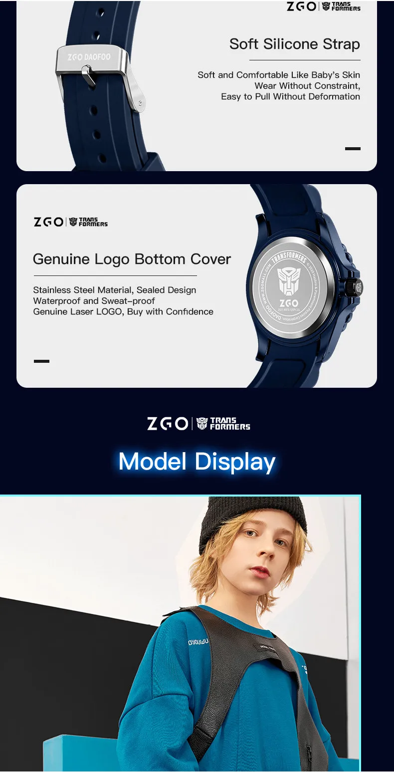ZGO Transformers Kids Watch for Boys, Multifunctional Sports Waterproof Luminous Watch for Students, Gift 5371
