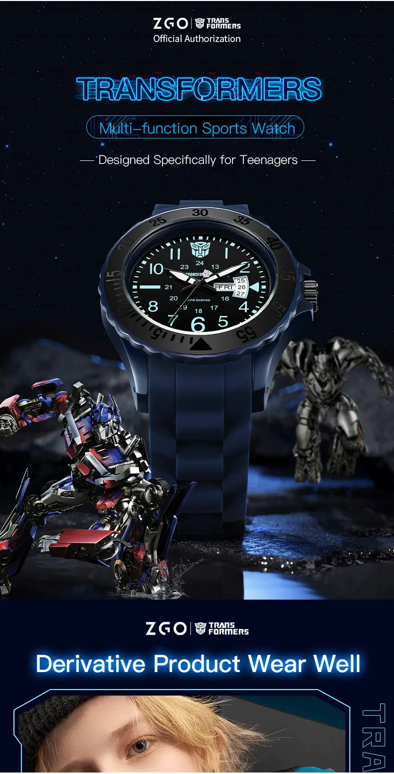ZGO Transformers Kids Watch for Boys, Multifunctional Sports Waterproof Luminous Watch for Students, Gift 5371