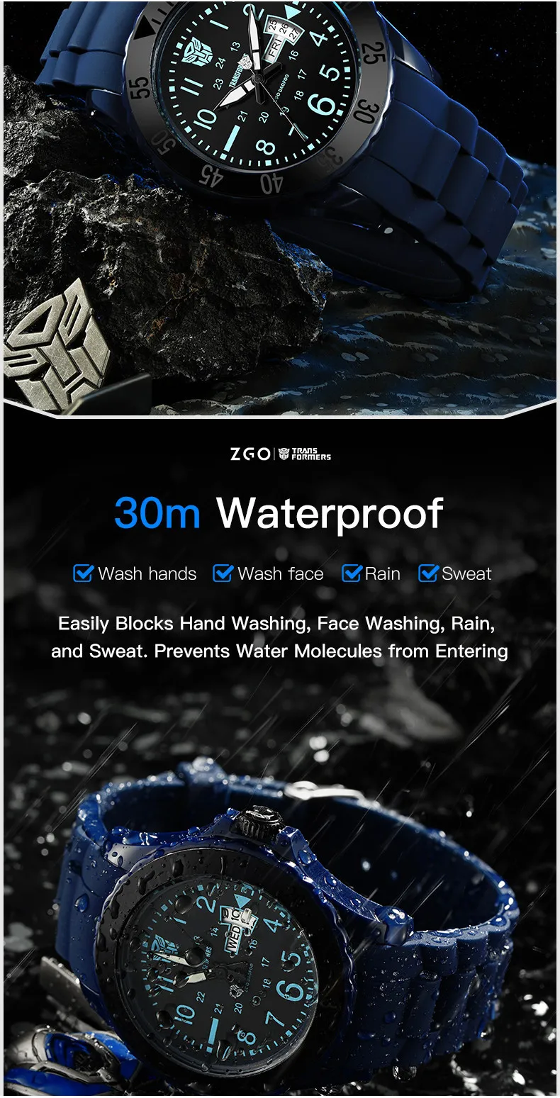 ZGO Transformers Kids Watch for Boys, Multifunctional Sports Waterproof Luminous Watch for Students, Gift 5371