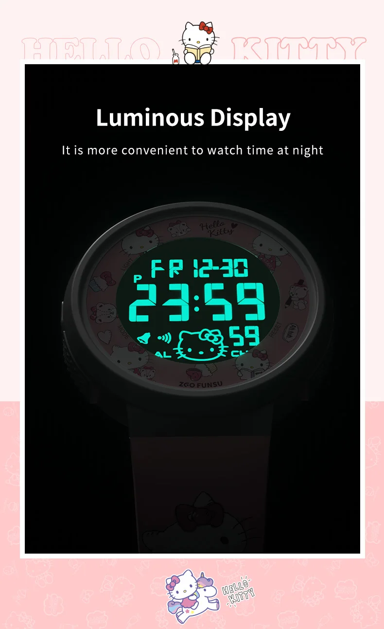 ZGO Sanrio Hello Kitty Kids Watch for Girls Cute Electronic Digital Wristwatch Waterproof and Luminous Watch Birthday Gift 8551