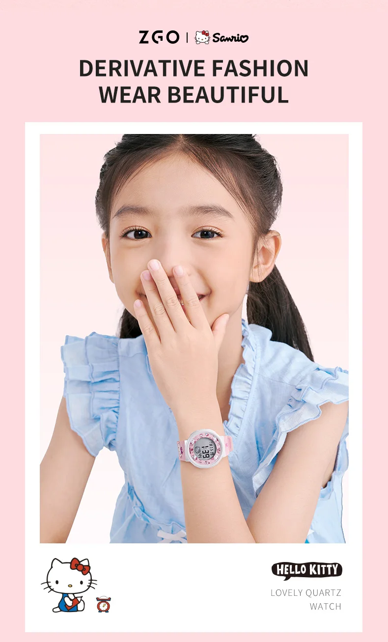 ZGO Sanrio Hello Kitty Kids Watch for Girls Cute Electronic Digital Wristwatch Waterproof and Luminous Watch Birthday Gift 8551