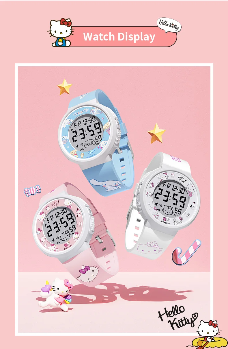 ZGO Sanrio Hello Kitty Kids Watch for Girls Cute Electronic Digital Wristwatch Waterproof and Luminous Watch Birthday Gift 8551