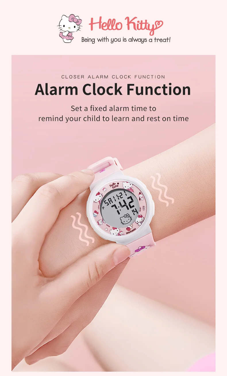 ZGO Sanrio Hello Kitty Kids Watch for Girls Cute Electronic Digital Wristwatch Waterproof and Luminous Watch Birthday Gift 8551