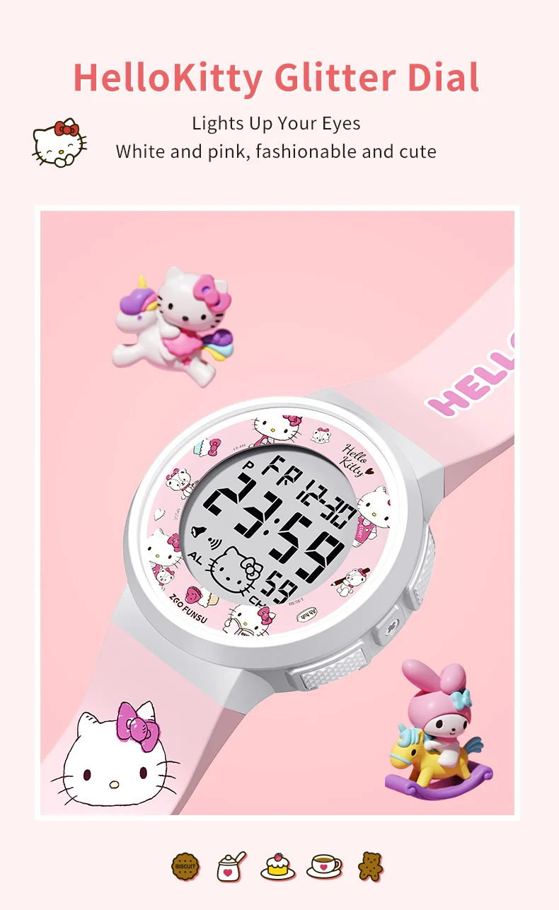 ZGO Sanrio Hello Kitty Kids Watch for Girls Cute Electronic Digital Wristwatch Waterproof and Luminous Watch Birthday Gift 8551