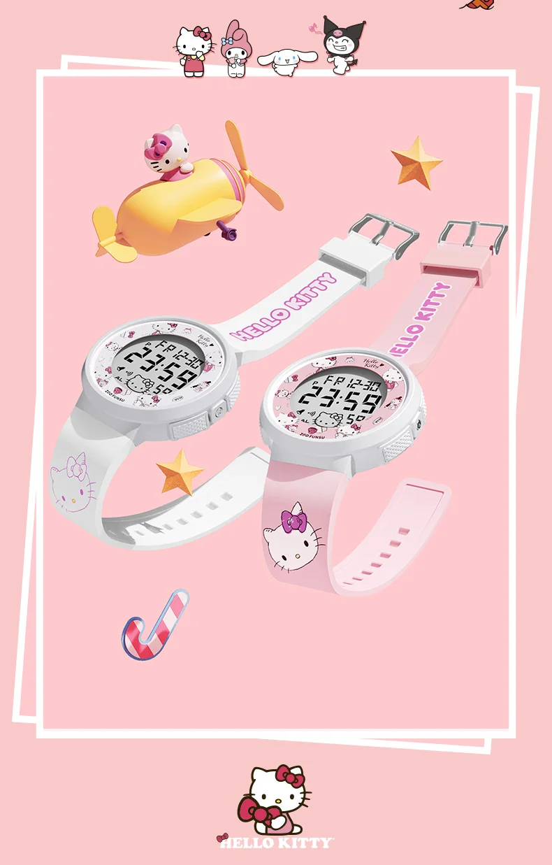 ZGO Sanrio Hello Kitty Kids Watch for Girls Cute Electronic Digital Wristwatch Waterproof and Luminous Watch Birthday Gift 8551