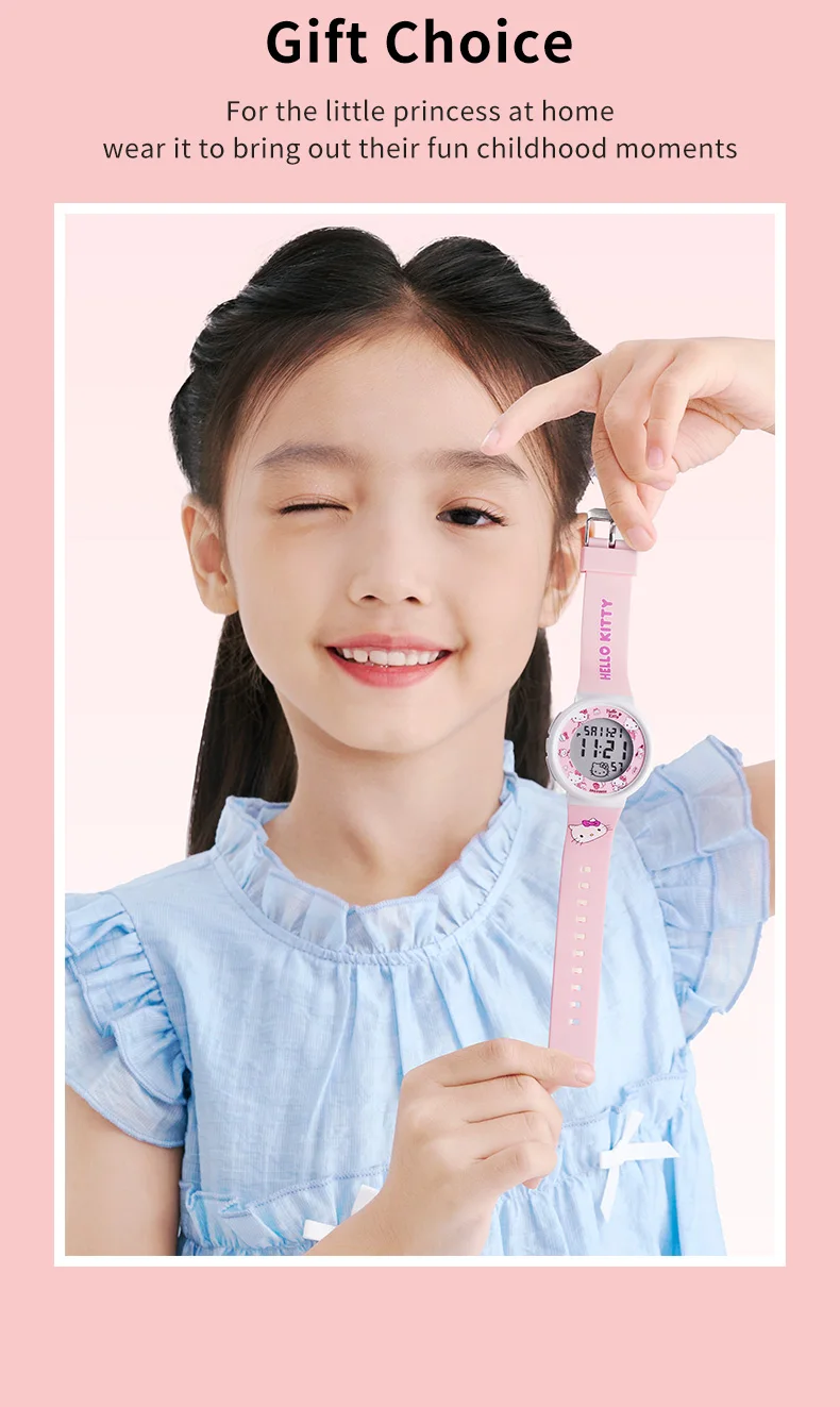 ZGO Sanrio Hello Kitty Kids Watch for Girls Cute Electronic Digital Wristwatch Waterproof and Luminous Watch Birthday Gift 8551