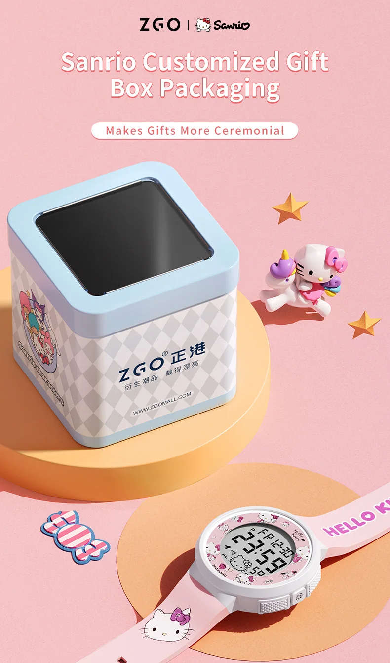 ZGO Sanrio Hello Kitty Kids Watch for Girls Cute Electronic Digital Wristwatch Waterproof and Luminous Watch Birthday Gift 8551