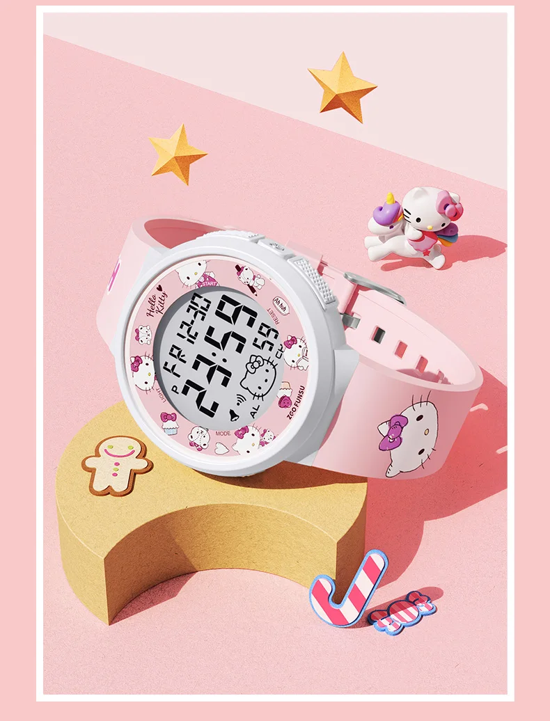 ZGO Sanrio Hello Kitty Kids Watch for Girls Cute Electronic Digital Wristwatch Waterproof and Luminous Watch Birthday Gift 8551