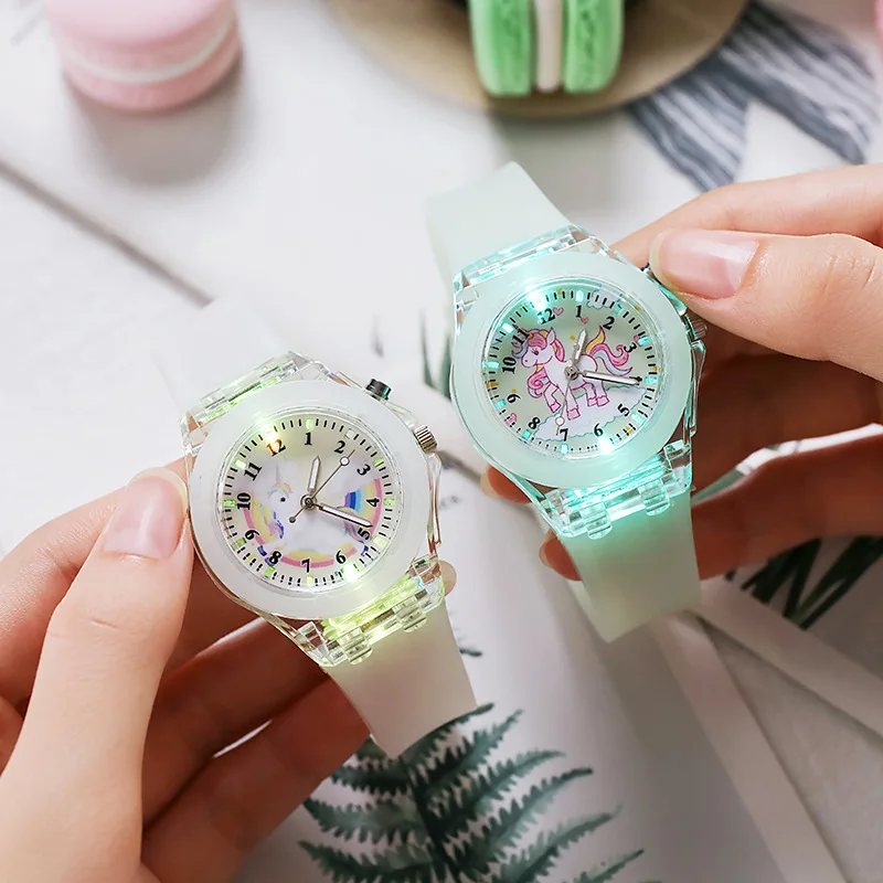 Kids's Watch For Cartoon Unicorn Watches Glow at Night  Quartz  DIGITAL CLOCK Silicone Band Cute  Girls Primary School