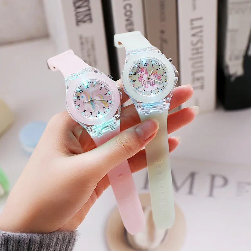 Kids's Watch For Cartoon Unicorn Watches Glow at Night  Quartz  DIGITAL CLOCK Silicone Band Cute  Girls Primary School