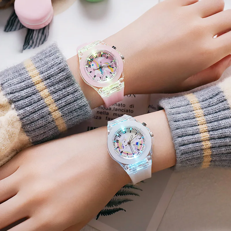 Kids's Watch For Cartoon Unicorn Watches Glow at Night  Quartz  DIGITAL CLOCK Silicone Band Cute  Girls Primary School
