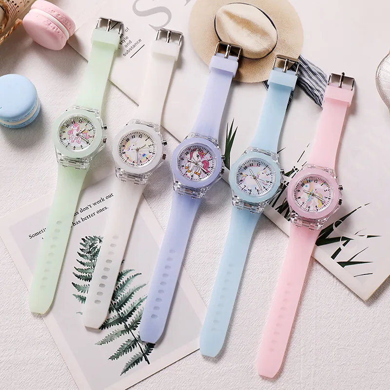 Kids's Watch For Cartoon Unicorn Watches Glow at Night  Quartz  DIGITAL CLOCK Silicone Band Cute  Girls Primary School