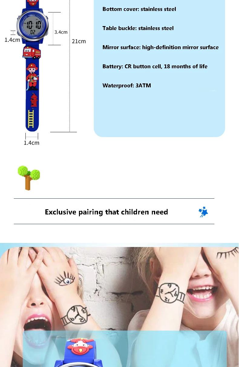 UTHAI Children Sports Electronic Digit Watch Cartoon Firefighter 3ATM Waterproof Alarm Clock Kids Boy Student LED Wristwatches