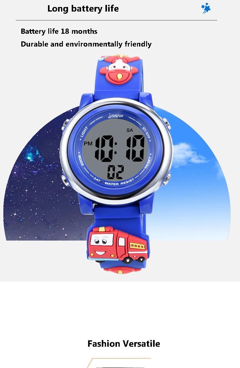 UTHAI Children Sports Electronic Digit Watch Cartoon Firefighter 3ATM Waterproof Alarm Clock Kids Boy Student LED Wristwatches