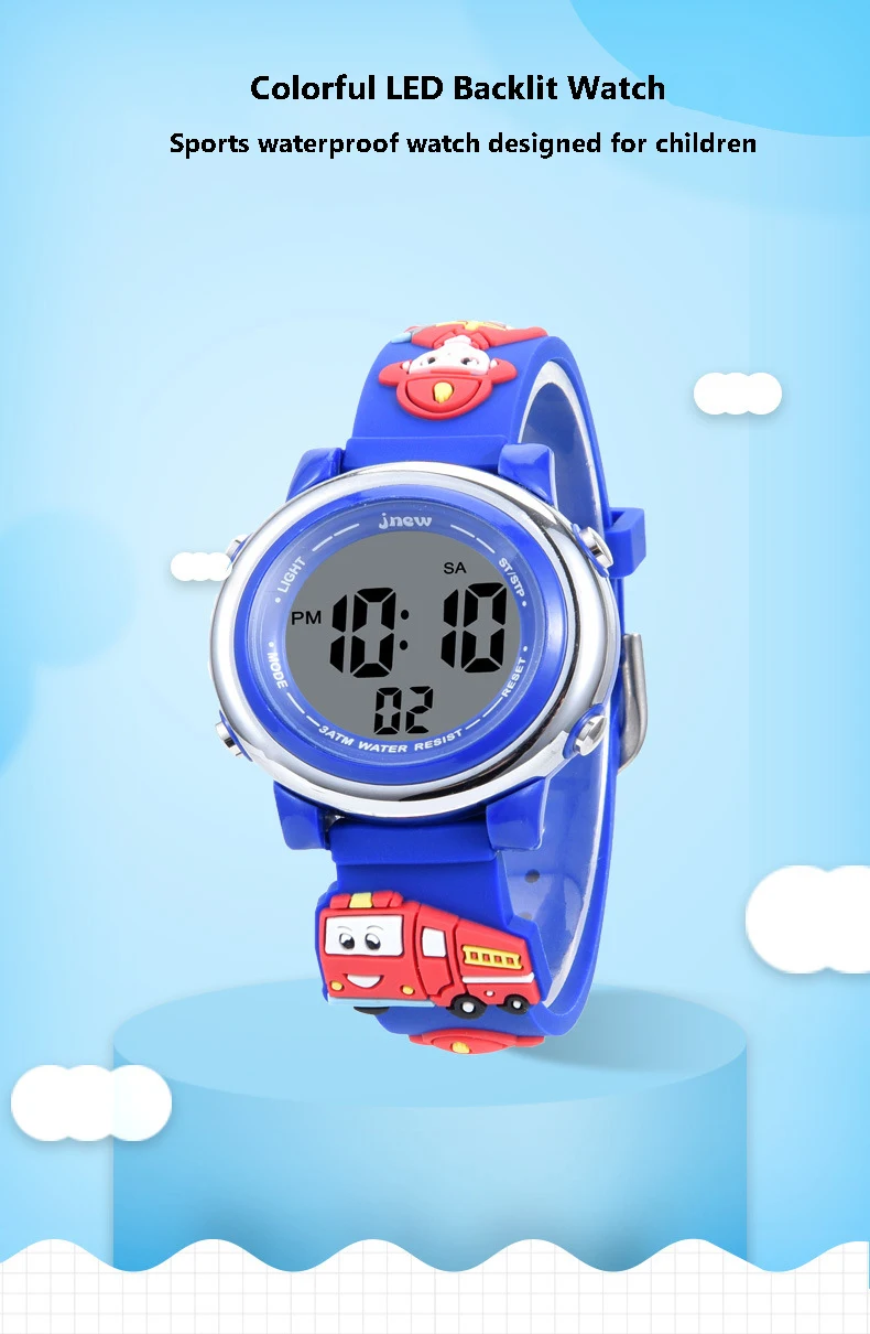 UTHAI Children Sports Electronic Digit Watch Cartoon Firefighter 3ATM Waterproof Alarm Clock Kids Boy Student LED Wristwatches