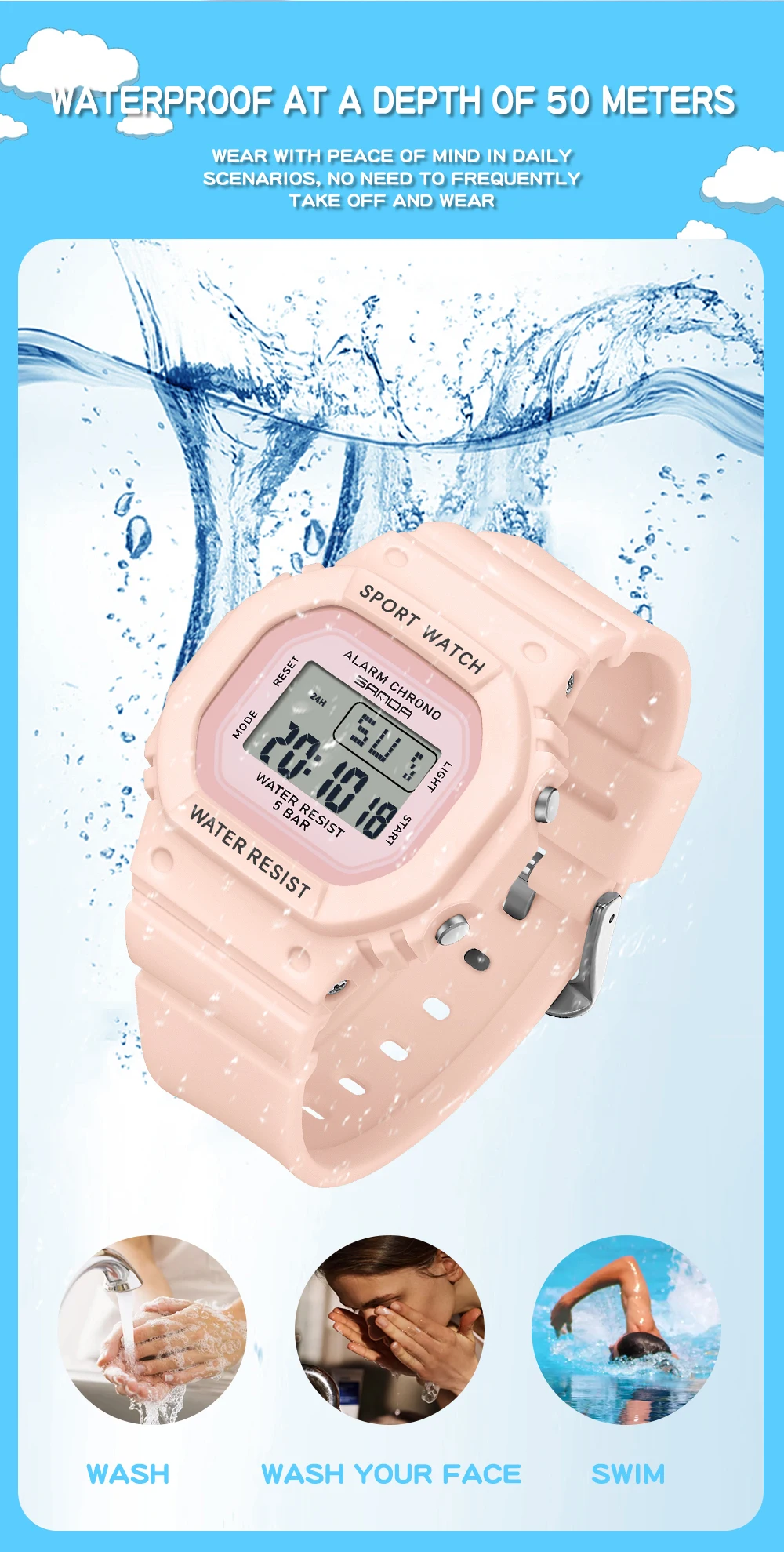 SANDA Boys Girls LED Digital Watch Children Sports Watch For Waterproof Electronic Watch Children Outdoors Casual Gift Watch