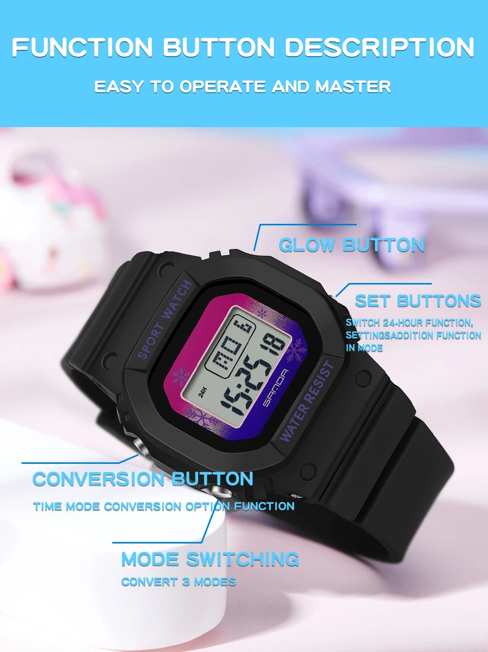 SANDA Boys Girls LED Digital Watch Children Sports Watch For Waterproof Electronic Watch Children Outdoors Casual Gift Watch