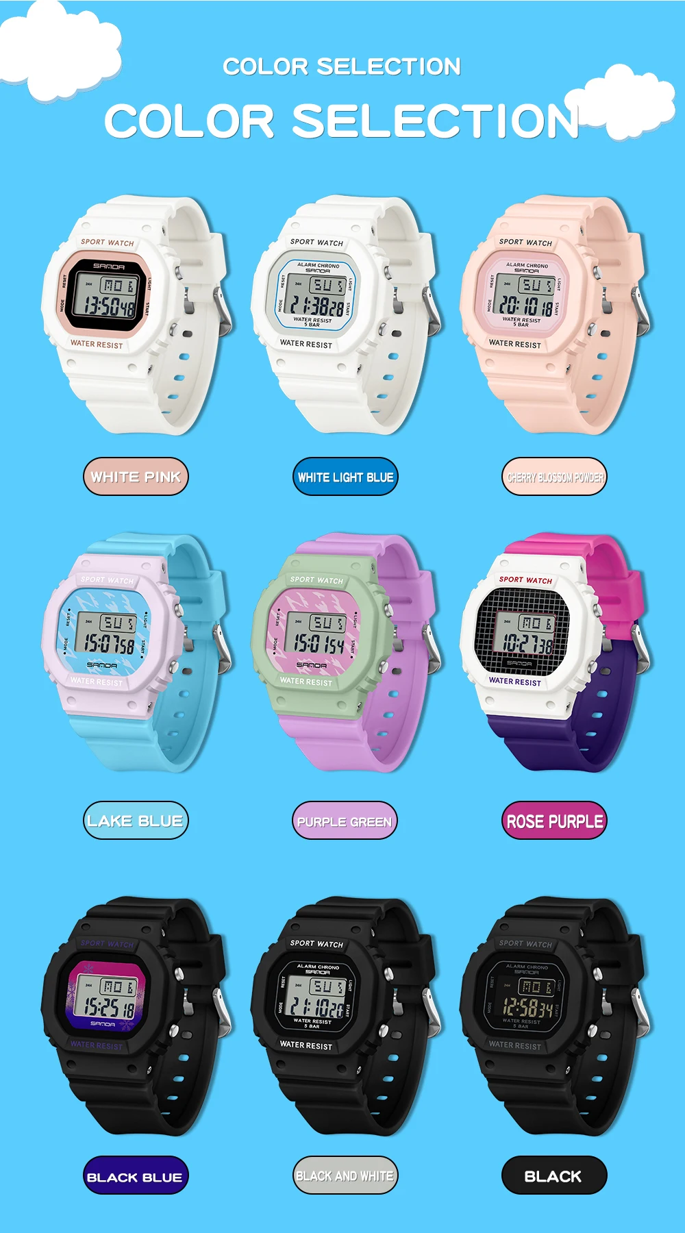 SANDA Boys Girls LED Digital Watch Children Sports Watch For Waterproof Electronic Watch Children Outdoors Casual Gift Watch