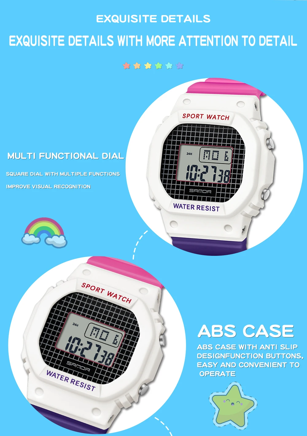 SANDA Boys Girls LED Digital Watch Children Sports Watch For Waterproof Electronic Watch Children Outdoors Casual Gift Watch