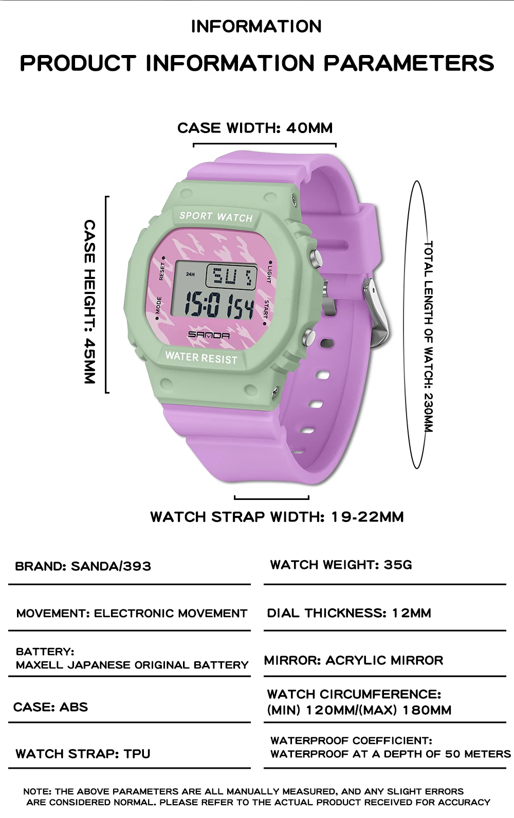 SANDA Boys Girls LED Digital Watch Children Sports Watch For Waterproof Electronic Watch Children Outdoors Casual Gift Watch