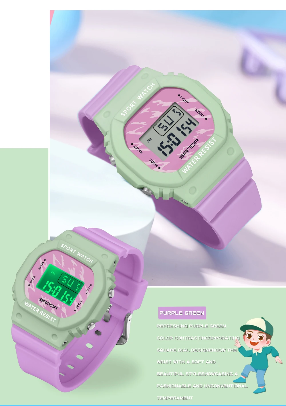 SANDA Boys Girls LED Digital Watch Children Sports Watch For Waterproof Electronic Watch Children Outdoors Casual Gift Watch