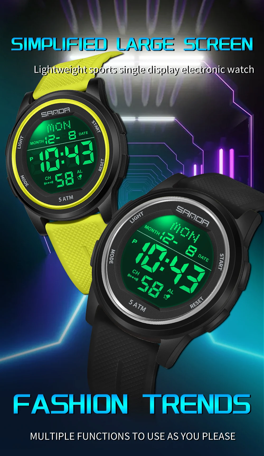 SANDA Children Fashion Digital Movement Teenager Students Hand Clock Trendy Water Resistant Outdoor Sports Mode Wrist Stop Watch