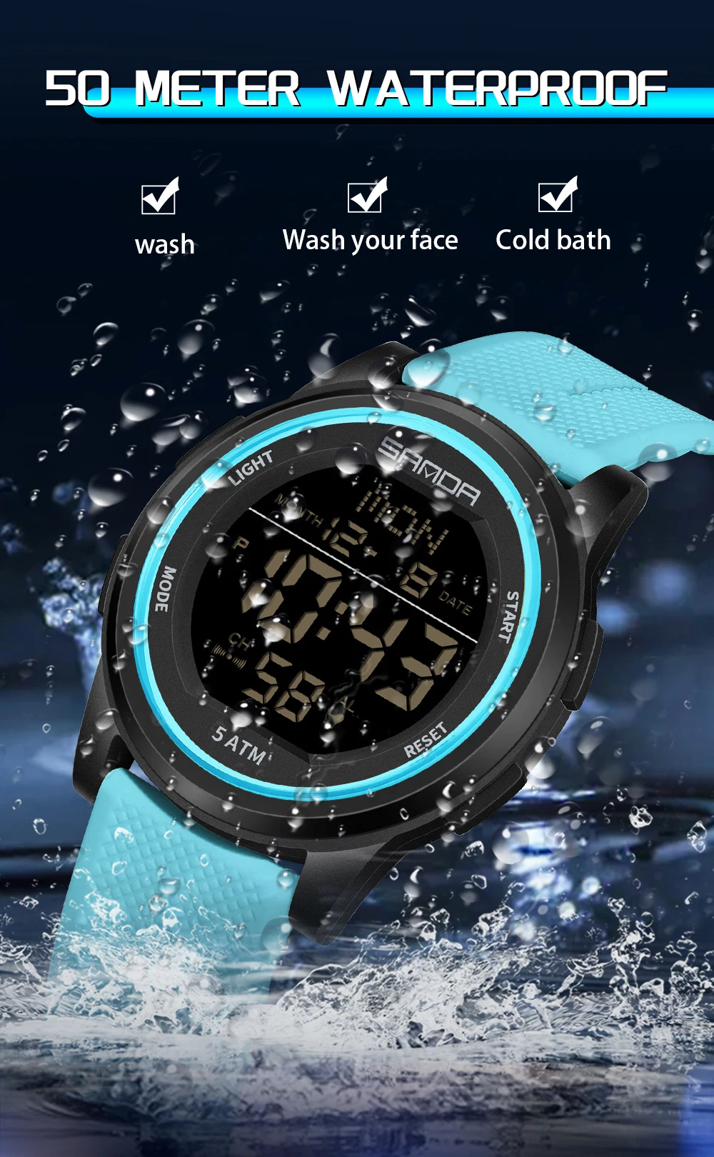 SANDA Children Fashion Digital Movement Teenager Students Hand Clock Trendy Water Resistant Outdoor Sports Mode Wrist Stop Watch