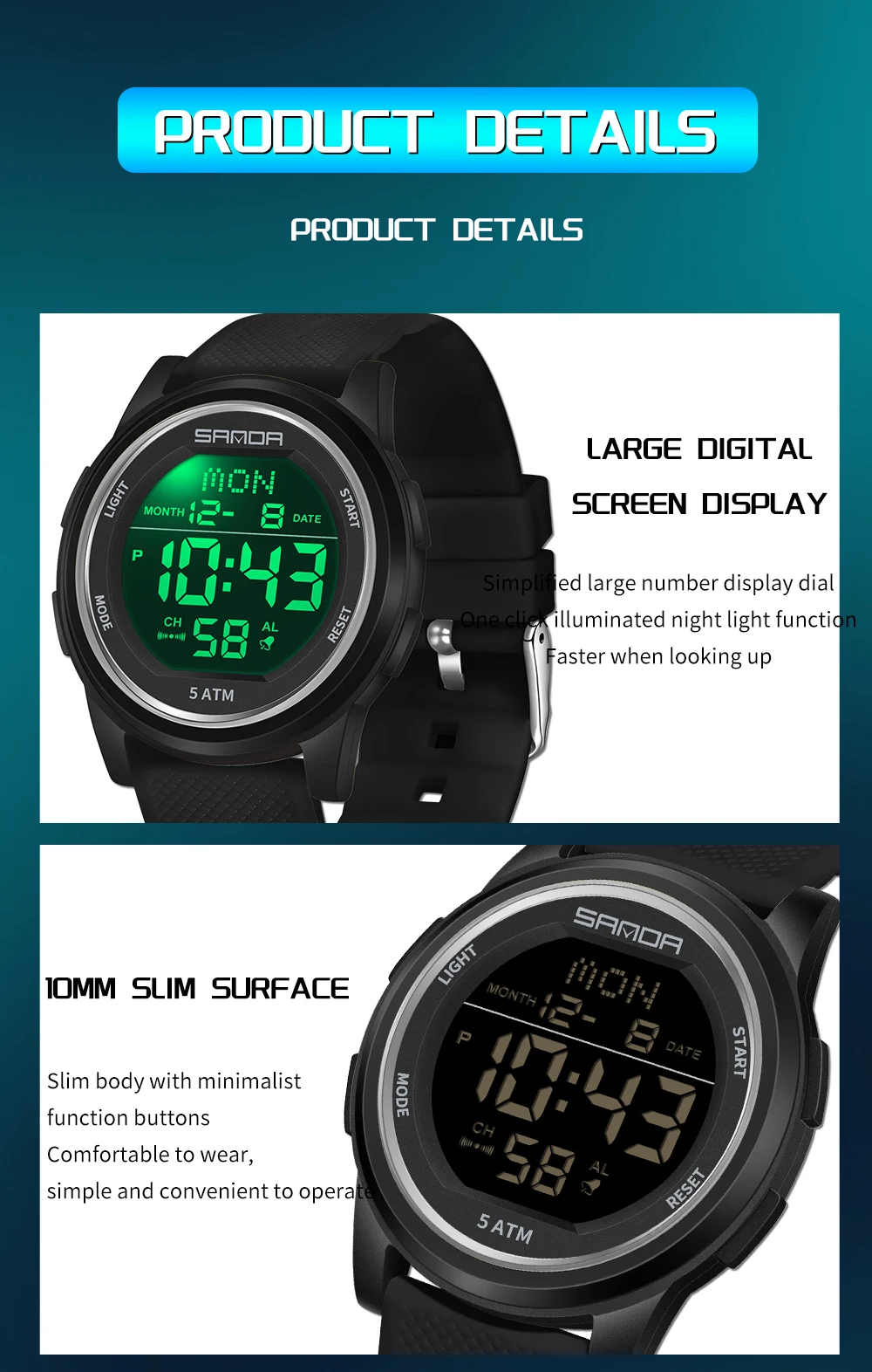 SANDA Children Fashion Digital Movement Teenager Students Hand Clock Trendy Water Resistant Outdoor Sports Mode Wrist Stop Watch
