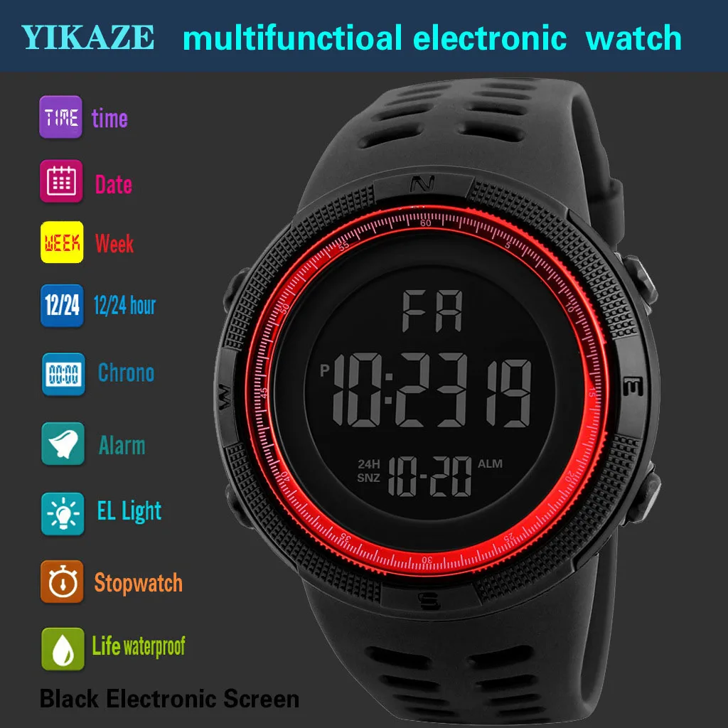 Waterproof Sports Watch Luxury Electronic Watch for Men LED Alarm Clock Military Digital Wristwatch for Man Boys Student Teen