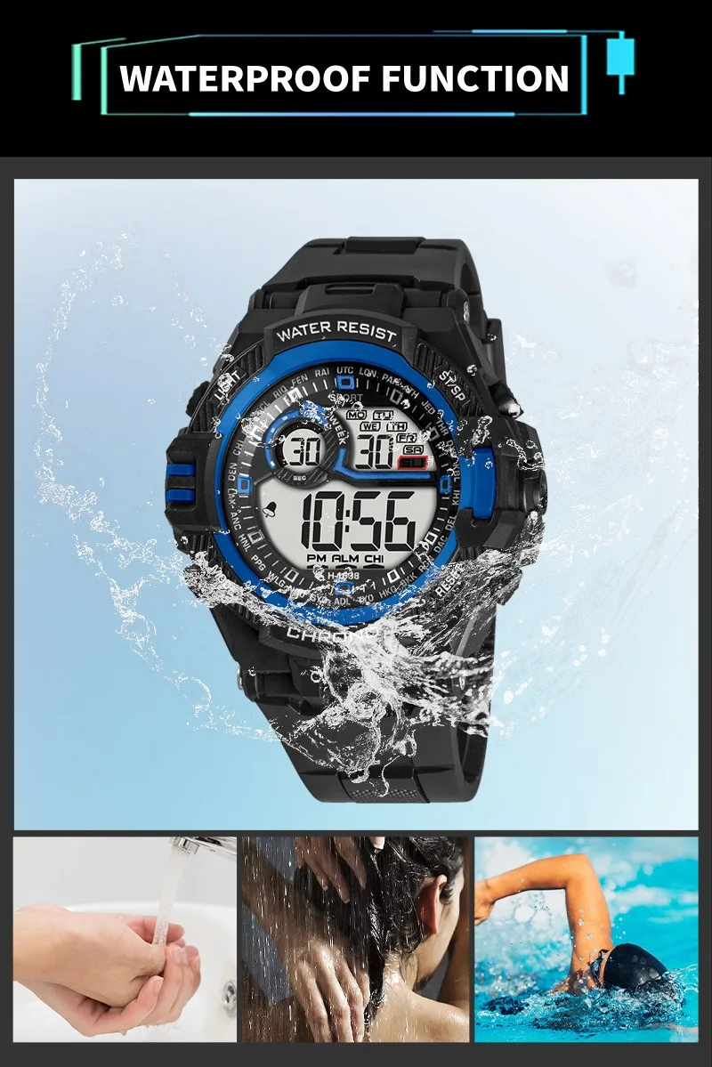 Waterproof Sports Watch Luxury Electronic Watch for Men LED Alarm Clock Military Digital Wristwatch for Man Boys Student Teen