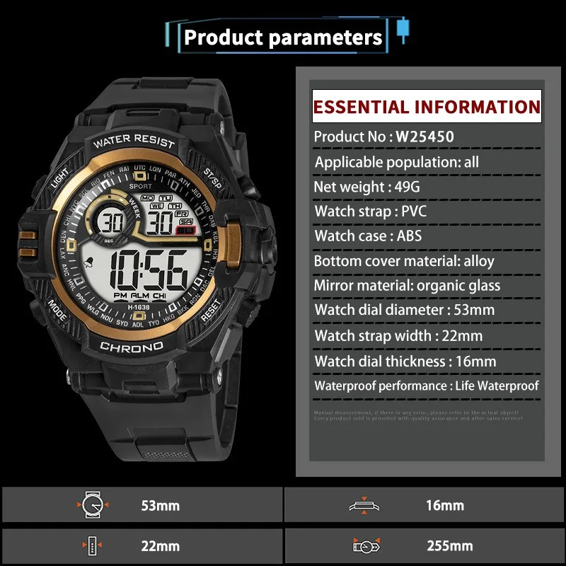 Waterproof Sports Watch Luxury Electronic Watch for Men LED Alarm Clock Military Digital Wristwatch for Man Boys Student Teen