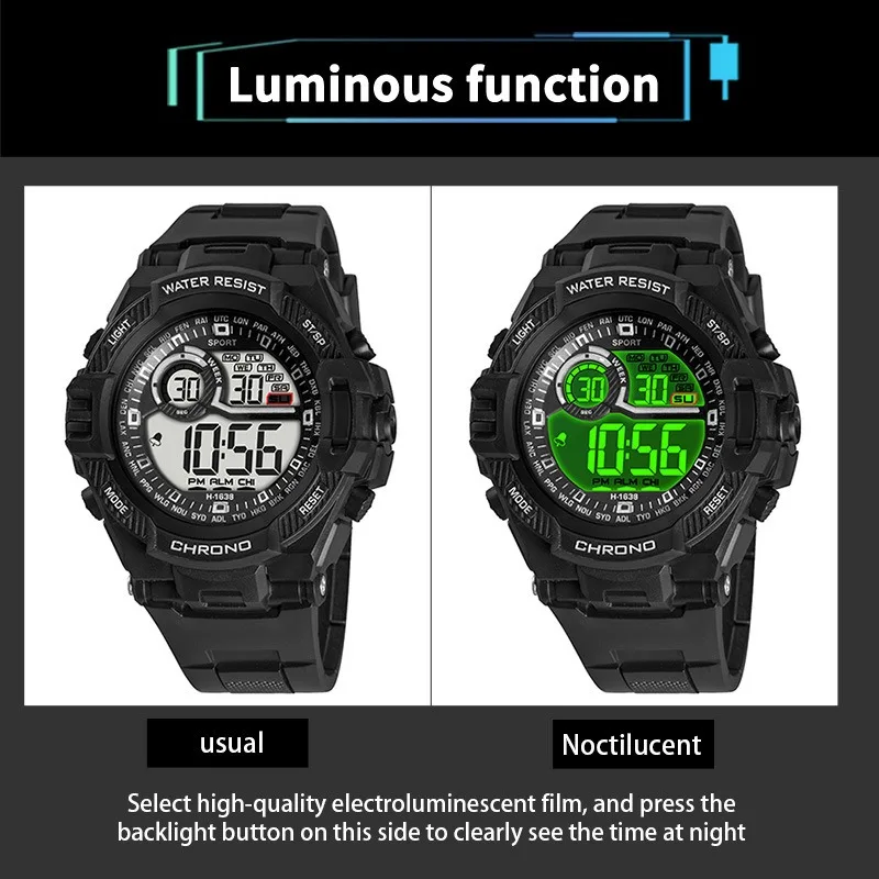 Waterproof Sports Watch Luxury Electronic Watch for Men LED Alarm Clock Military Digital Wristwatch for Man Boys Student Teen