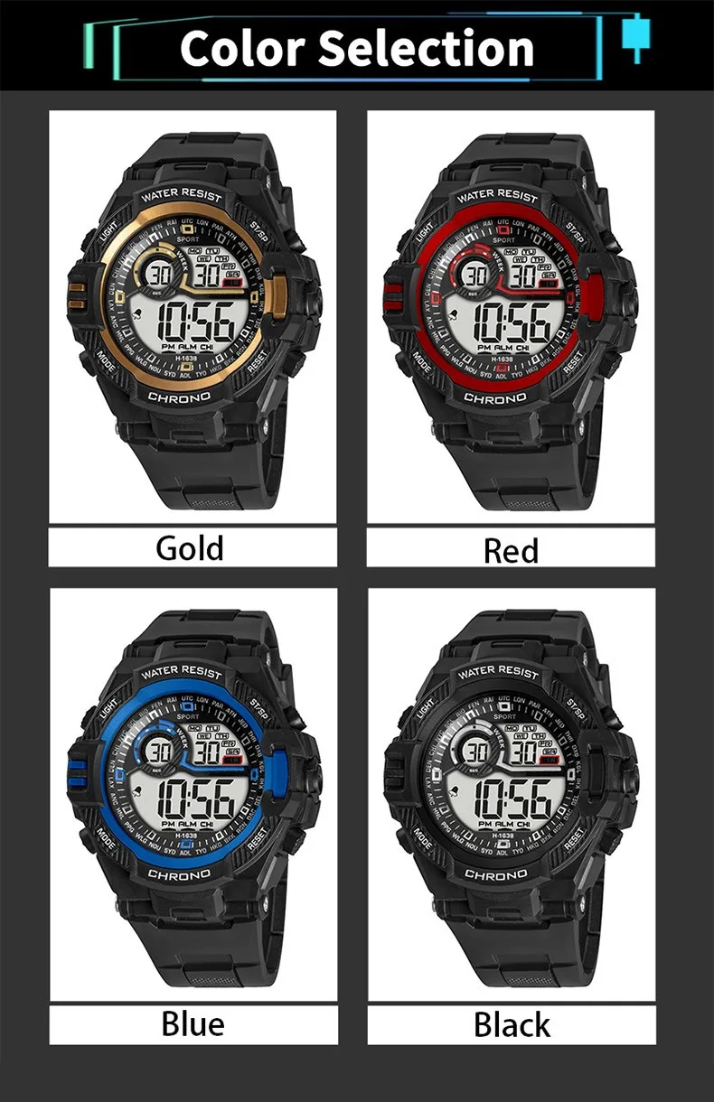 Waterproof Sports Watch Luxury Electronic Watch for Men LED Alarm Clock Military Digital Wristwatch for Man Boys Student Teen
