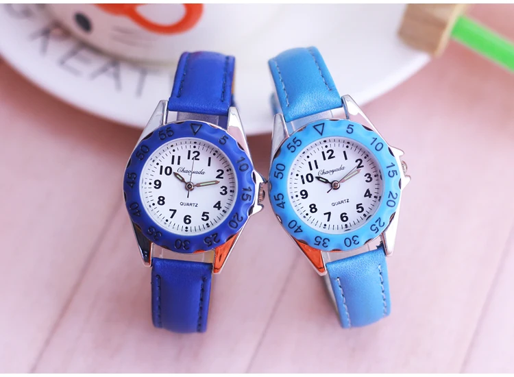 Chaoyada Children Boys Girls Colorful Leather Electronic Wristwatches Little Kids Waterproof Quartz Learn Time Watches Clock