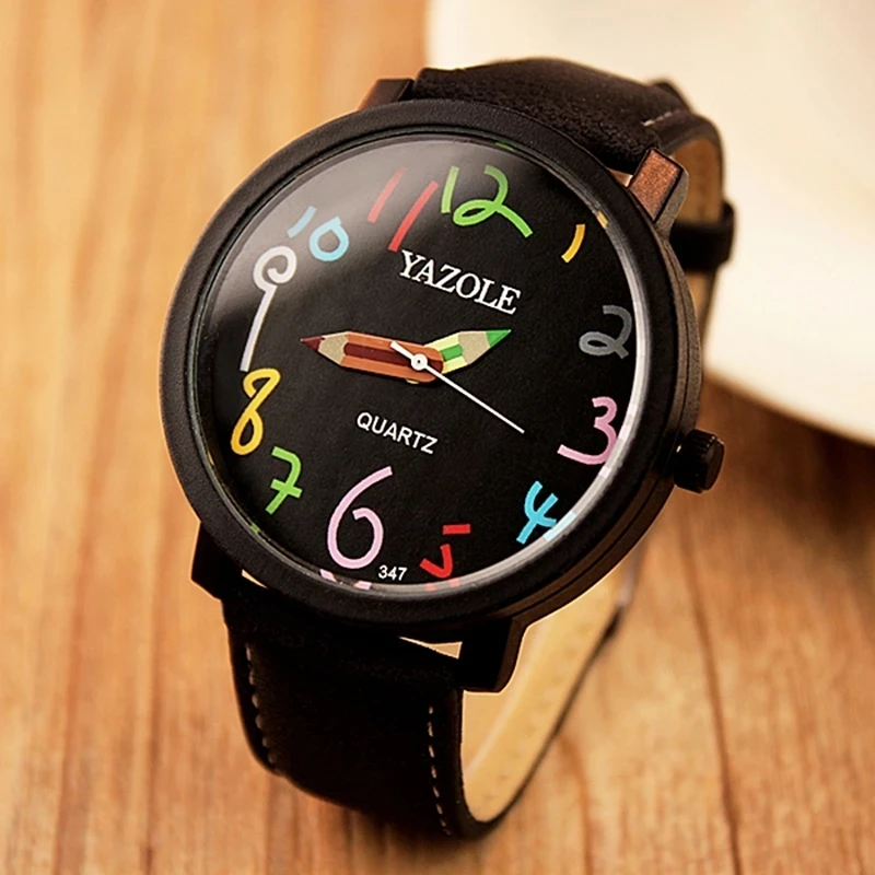 Top Brand YAZOLE Children's Watch Fashion Pencil Pointer Quartz Watch Leather Belt Fashion Sport Watch for Kids Boys Girls