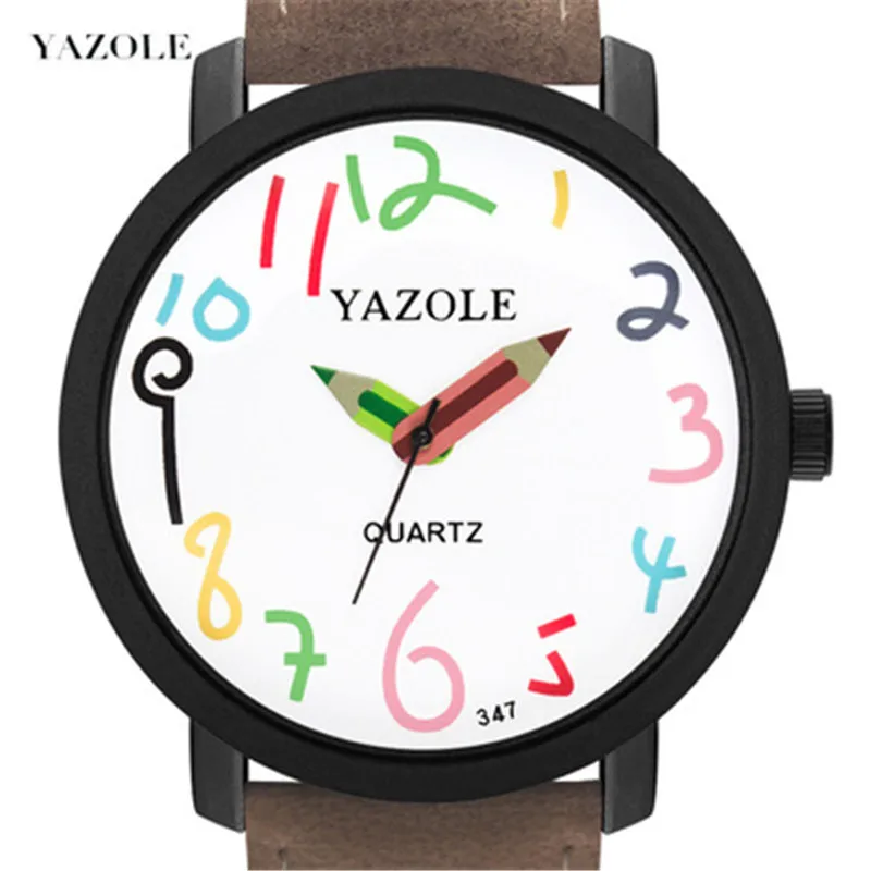 Top Brand YAZOLE Children's Watch Fashion Pencil Pointer Quartz Watch Leather Belt Fashion Sport Watch for Kids Boys Girls
