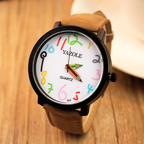 Top Brand YAZOLE Children's Watch Fashion Pencil Pointer Quartz Watch Leather Belt Fashion Sport Watch for Kids Boys Girls
